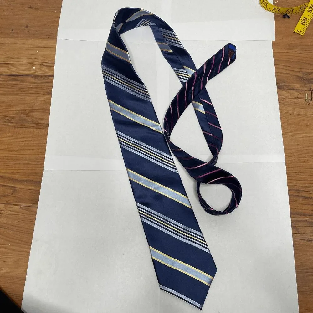 Vintage Tommy Hilfiger‎ 100% Silk Blue Yellow Striped Tie Preppy 90s